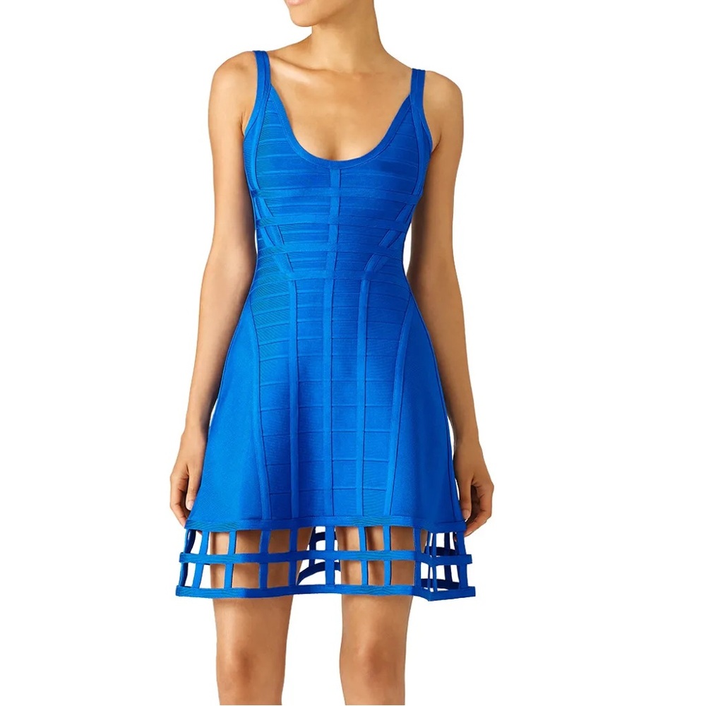 Herve Leger Blue Vivien Cage Dress